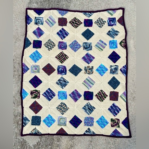 Hand Crocheted Large One of a kind Patchwork Blanket 74x59